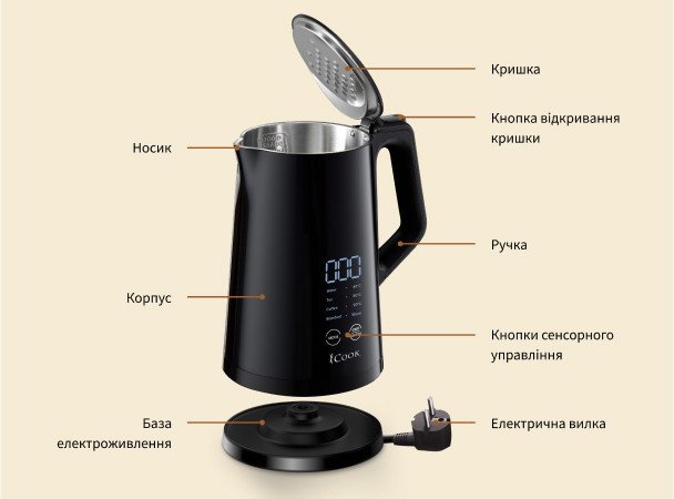 iCook Электрический чайник с цифровым сенсорным контролем температуры